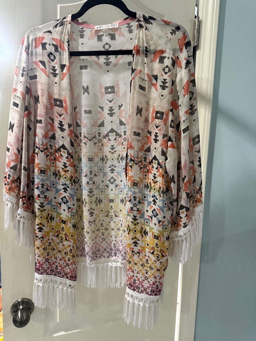 Jolt Pink and Gray Aztec Print Open Cardigan